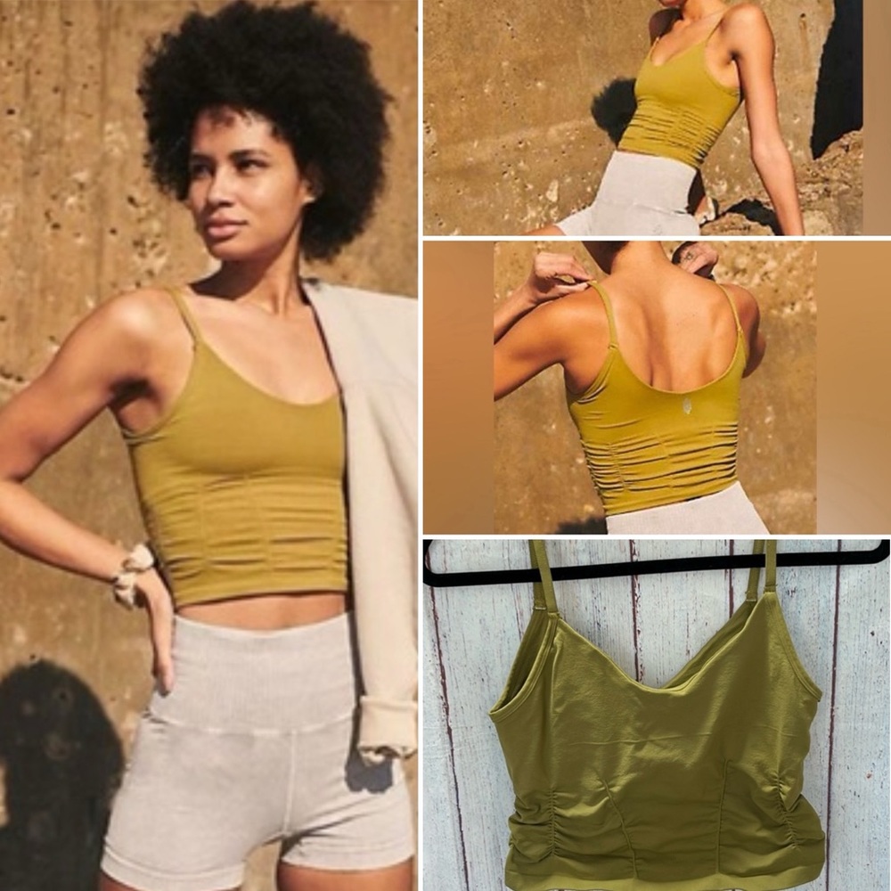 NWOT Free People Good Karma Ruched crop tank XS/S Dusted Military - Picture 4 of 4